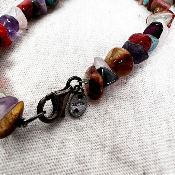 Vintage Chipped Stone Necklace and Bracelet | SE 925 | Multicolor - Picture 7 of 8